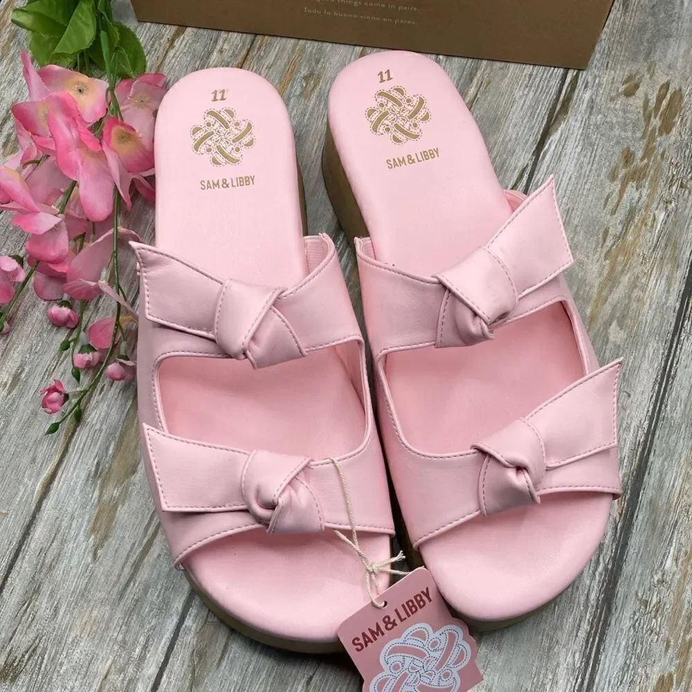 Sam & Libby Pink Platform Double Bow Tie Comfy Dress Sandals Shoes Size 11